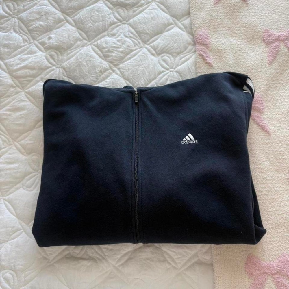 navy and white cotton adidas mens hoodie - Picture 3 of 3